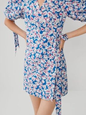 Zara Blue Floral Mini Dress with Pink & White Accents